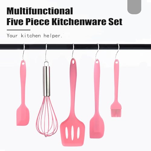 Image of Baskety Food Grade Silicone Rubber Spatula Set Non-Stick Kitchen Utensils for Baking, Cooking & Mixing (Pink)
