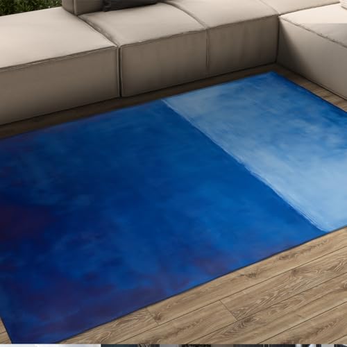WEECHAINGE Alfombra 60x120cm Abstracta de Dormitorio con Degradado Color Alfombrilla Grandes Suaves Antideslizantes para salón Tapete Plegables Lavables en Acuarela Azul Marino el área del bebé