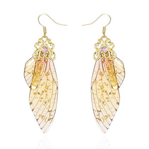 BELLA-Bee Butterfly Wing Drop Dangle Earrings Gold Plated Crystal Rhinestone for women wedding Jewelry (Yellow-GD A)