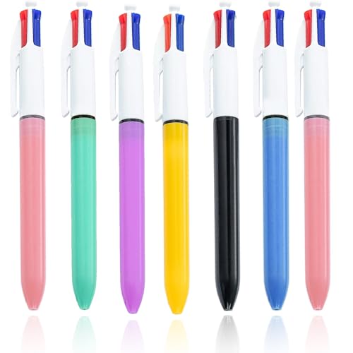 7 Pack 4-In-1 Retractable Biro Multicolour Ballpoint Pens - 4 Colour, Multicolour Pens With Multi Coloured Ink, All In One For School, Home, Office Supplies