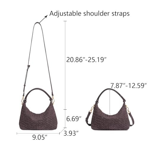 Suede Shoulder Bag for Women Retro Crescent Woven Hobo Purses Slouchy Crossbody Handbag with Adjustable Strap 6
