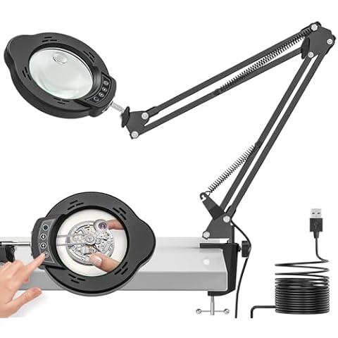 Magnifying Glass with Light and Clamp, 15X 10X Desk Magnifying Lamp, 84 LED Real Glass Lens Magnifier, 5 Color Modes Stepless Dimmable, Adjustable Hands Free Table Lamp for Repair Crafts Hobby Sewing Cover