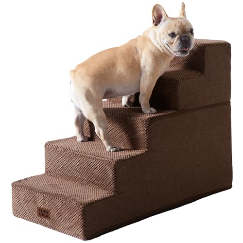 EHEYCIGA Dog Stairs for High Bed 22.5" H, 5-Step Dog Steps, Brown