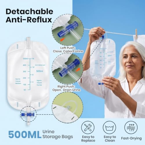 Image of HANNEA Wearable Urine Collector for Men - Breathable Elastic Pants with Soft Silicone Cup & Detachable 500ml Bag (Size M)