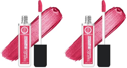 Image of Colors Queen Metallic Waterproof Lip Gloss | Lightweight Lip Gloss with High Shine | Glossy Liquid Lipstick with Shimmer for Smooth & Shiny Lips, Non-Sticky Formula (06 - Neon Apple) (Pack of 2)