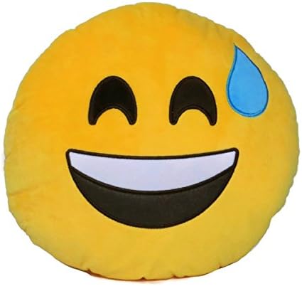 Emoji Comfort Emoji Smiley Round Yellow Emoticon Cushion Stuffed Plush Toy Various Designs (Sweat)