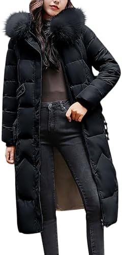 Women's Thickened Warm Parka Coat Long Zip up Puffer Jacket Fleece Lined Windproof Winter Outerwear for Cold Weather