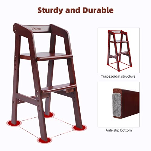 Wooden High Chair For Toddlers, Adjustable Dining Feeding Chair With Removable Cushion For Child, High Chair Grows With Your Kid With Steps For Kids Dining, Studying, Step Tool(Nut-Brown) #TOP3