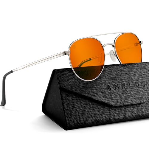 Image of ANYLUV Blue Light Glasses for Men, Circular Frame Single Brow Bridge Design Campus Style Glasses Anti Eyestrain for Screen