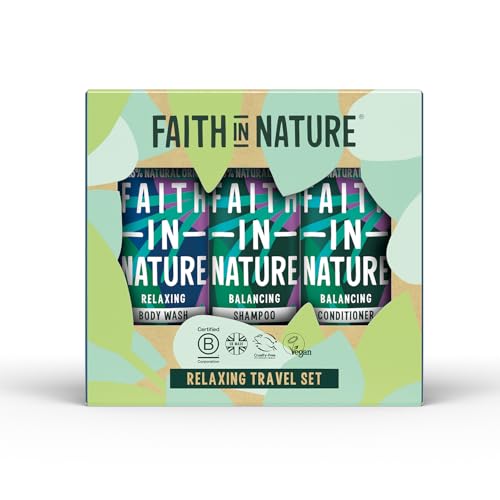 Faith in Nature 3 x 100 ml Lavender & Geranium Vegan Hair and Body Care Gift Set | Travel Size Hair Shampoo Conditioner & Body Wash Bath Sets | Gifts for Women and Men