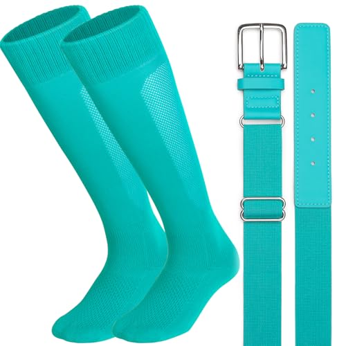 Ratokaler - Ratokaler Baseball Socks and Belt Combo for Youth Adult Softball Sock Belt for Boys and Girls, Teal, M