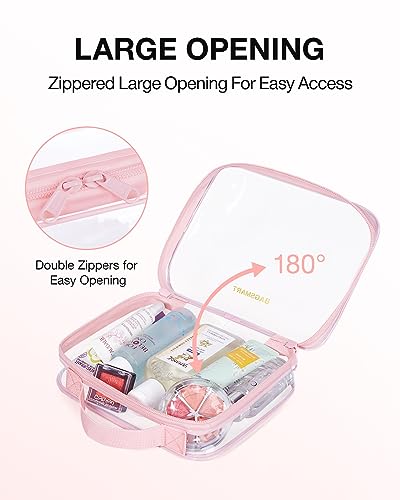 Image of BAGSMART Clear Toiletry Bag with Handle 3-Pack TSA Approved, Pink | Water-resistant Travel Toiletry Bag, Carry On Travel Accessories Bag, Airport Airline Quart Size Bags Women Men, Makeup Bag