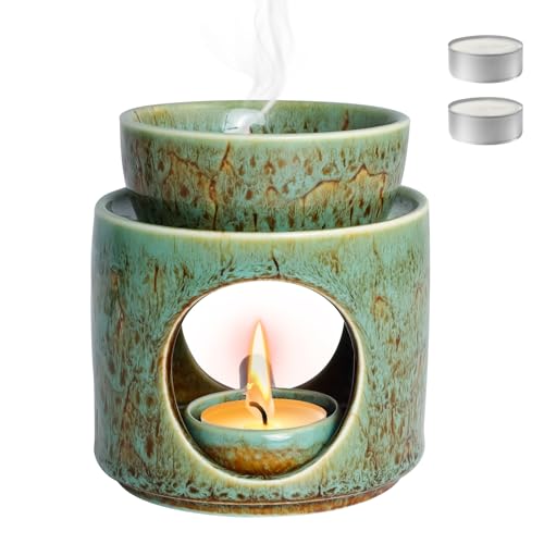 Duftlampe Teelicht mit Teelichthalter und 2er-Pack Duftlampe-Wachs für Aromatherapie und Wellness Entspannung,Raumduft-duftlampes für ätherische öle