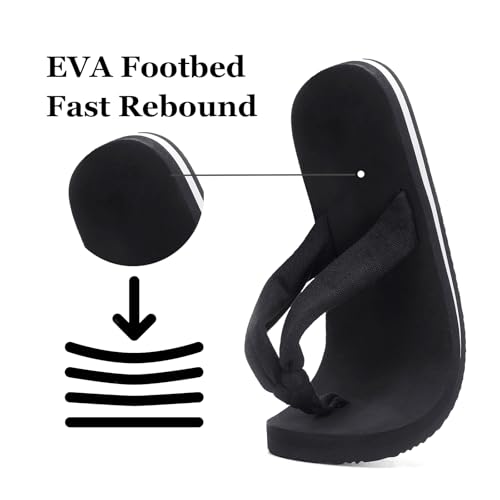 Qzize All Black Flip Flops for Women Beach Sandals Comfortable Foam Yoga Mat Cushion Slip on Walking Thongs Size 8 - Image 2