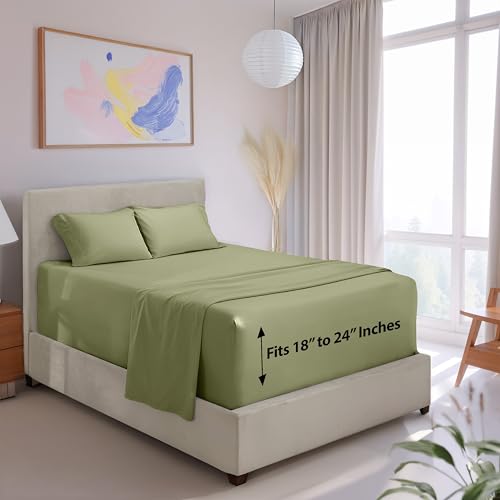 Image of Hearth & Harbor Extra Deep Pocket Twin XL Sheet Set, Light Sage | 4 Piece Bed Sheet Set, Ultra Soft & Breathable, Fits Up to 24 inch Mattress, Hotel Luxury