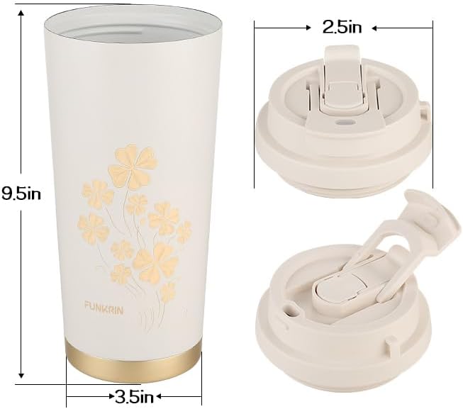 Funkrin Coffee Travel Mug with Straw & Flip Lid, 16oz Insulated Tumbler Cup with Ceramic Coating, Double Wall Vacuum Leak-Proof Mug for Office School Party Camping - Image 6