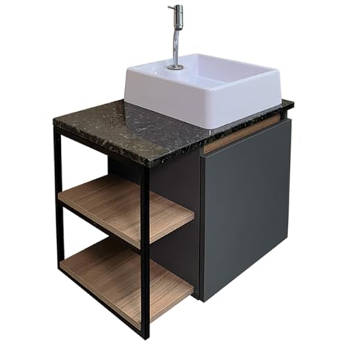 Conjunto Gabinete Armário Suspenso com Prateleira e Cuba Branca para Banheiros e Lavabos