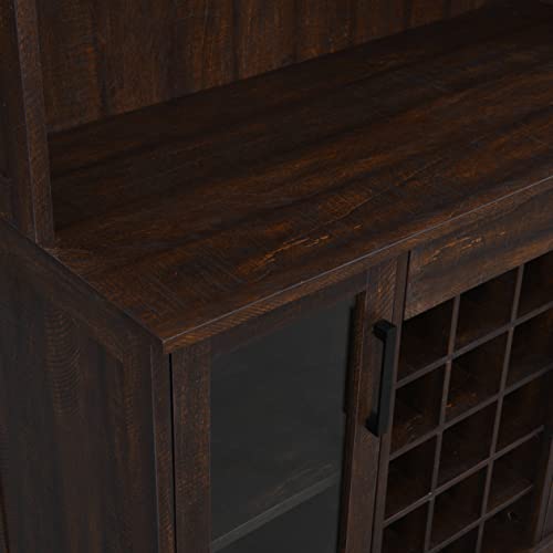 Bar Cabinet with Wine Rack and Glass Doors in Mahogany Finish