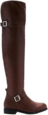 Wild Diva Women Thigh High Flat Heel Over the Knee Buckle Riding Boots