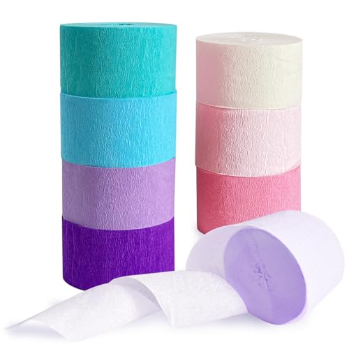 Image of Pastel Crepe Paper Streamers 8 Rolls 656ft Party Streamers for Mermaid, Baby Shower, Under The Sea Party Decorations for Girls