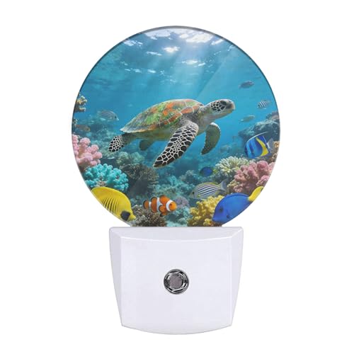 Image of Turtle Night Light Ocean Wildlife Animal Sea Turtle Night Lights Plug into Wall 0.5W LED Lighting Auto on /Off for Hallway Stairway Kitchen Home Indoor Plug Wall Light
