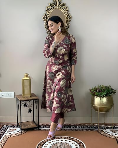 Image of ANNI Designer Womens Rayon Straight Fit Printed Kurta Pant Set