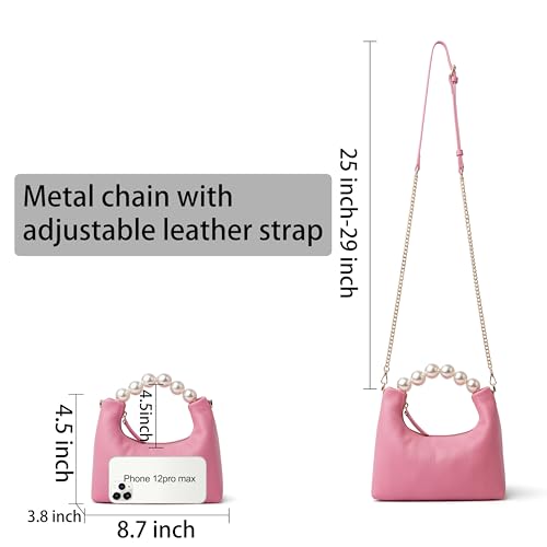 Image of DORIS&JACKY Small Top Handle Clutch Purse for Women, Designer Evening Bag With Pearl Tote Handle and Chain Strap