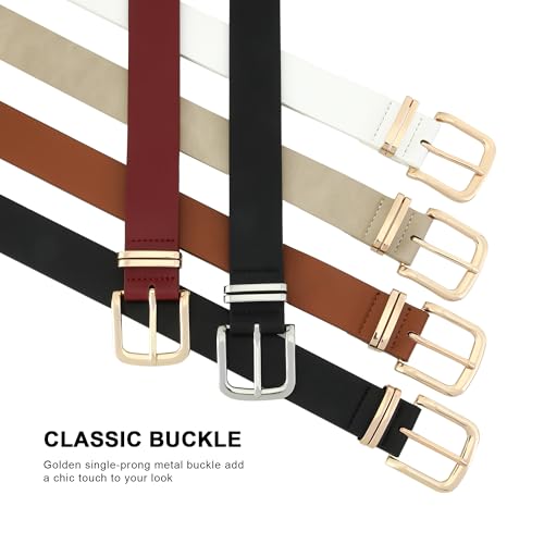 Earnda Women's Leather Belts for Jeans Dresses, Gold Buckle Casual Ladies Waist Belt 1.30" Width4