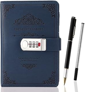 XIYUNTE A5 Notebook Lockable Journal, Personal Secret Diary Journal with Lock for Girls, Vintage PU Leather Diary with Combination Lock, 100gsm Thicken Paper Refillable Notebook and Pen Set, Gift Box