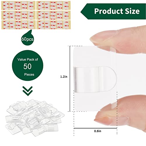 Brightown Clear Light Clips - Strongly Sticky With 50-Clips, 60-Stickers Christmas Light Clips, Uv-Resistant Material, Decorate Damage-Free Cable Clips For Indoor Outdoor String Lights #TOP4