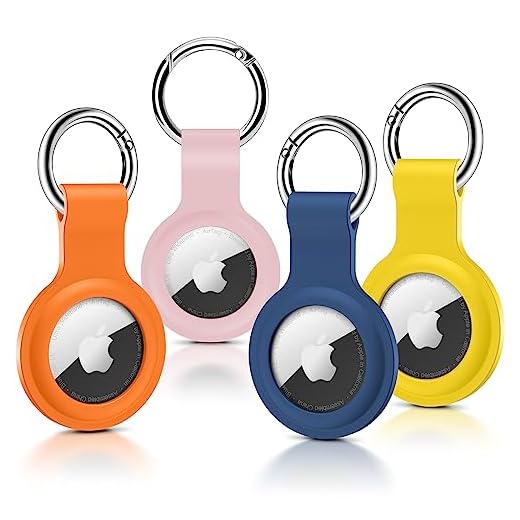 Pautas Pacote com 4 porta-AirTag, capa de silicone ultraleve para airtags, capa protetora compatível com localizadores de itens AirTag GPS com chaveiro antiperda para bolsas, chaves, coleira de gato e