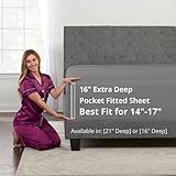 King Fitted Sheet Deep Pocket - Real 16” Inch Deep Pocket Grey Fitted Sheet King - Best Fit for...