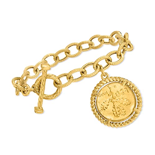 Ross-Simons Italian 18kt Gold Over Sterling Replica Lira Coin and Oval-Link Toggle Bracelet3
