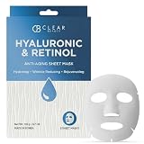 Clear Beauty Sheet Mask with Hyaluronic Acid & Retinol – Hydrating & Anti-Aging Formula For Dry, Dull, Wrinkled Skin – Dermatologist Tested, Korean Skin Care – Vegan Clean Beauty – 5 Sheets