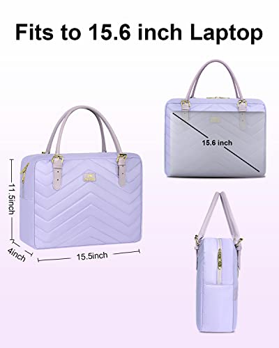 Lightweight Laptop Bag For Women, Quilted 15.6 Inch Laptop Briefcase With Adjustable Handle & Luggage Strap, Stylish Water Resistant Computer Case Sleeve Cute Slim Work Bag For Office, Travel, Purple #TOP2