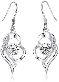 Kämise Silver Jewellery Set for Women, 925 Sterling Silver Heart Earrings and Necklace Set for Women, Hypoallergenic Drop Dangle Earrings Pendant Necklaces, Wedding Engagement Jewellery Birthday Gift