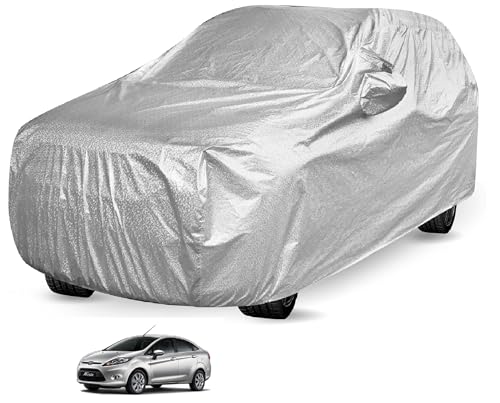 Image of Auto Hub Waterproof Car Cover Compatible with Ford Fiesta with Mirror Pocket, Soft Cotton Lining, Waterproof Fiesta Car Cover- Metallic Silver