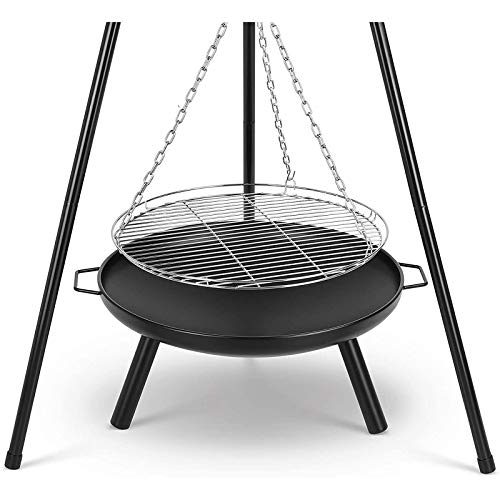 Przenośny palenisko z regulowanym obrotowym grillem, stalowa miska do gotowania na ognisku na kemping, grille na podwórku i imprezy na świeżym powietrzu - idealne rozwiązanie do grillowania