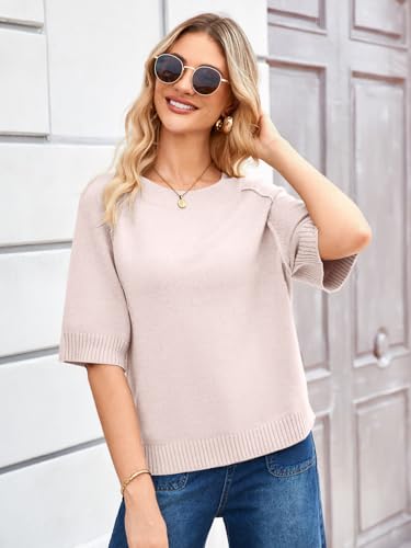 Image of ZDC Women's Short Sleeve Sweaters 2026 Fall Lightweight Loose Fit Knit Pullover Tops