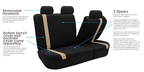 Fh Group Automotive Full Set Car Seat Covers Cosmopolitan Flat Cloth, (Airbag Compatible & Split Bench) With Gift- Universal Fit For Cars, Trucks, And Suvs (Beige) #TOP15