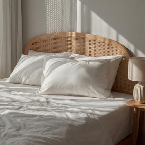 Image of 100% Cotton King Size Bedsheet Set (106x106 inches) with 2 Pillow Covers (18x27 inches) - Percale Weave, Soft & Breathable | (Milky White, King)