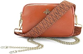Woodland Leathers Genuine Leather Ladies Cross Body Bag, Shoulder Bag With Adjustable Wide Strap, Chain And Wrest Band, Italian Designed Multipurpose Shoulder & Crossbody Bags For Women