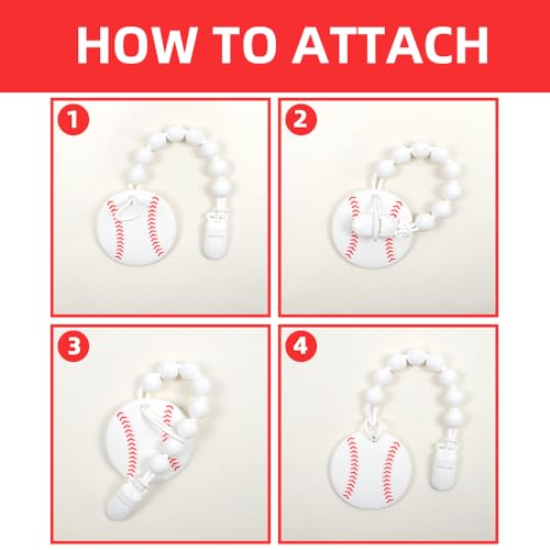Image of Baby Food Grade Silicone Sport Ball Teether Toy with Pacifier Clip Holder,Teething Toys Gift Set for 3 Months+ Boys and Girls,Freezer Safe,BPA Free. (Baseball)