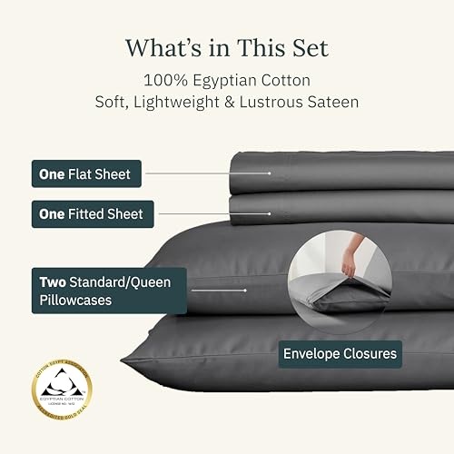California Design Den Certified Luxury 100% Egyptian Cotton Bed Sheets Full, Deep Pocket Full Size Sheets Set, Soft and Breathable Sateen, Luxury Cotton Sheets (Grey, Full)