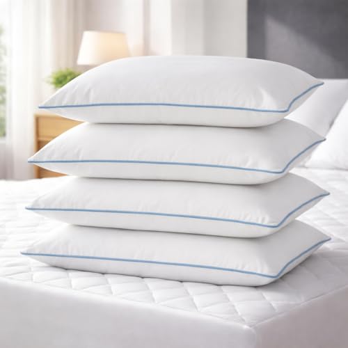 Image of ROMA PUF Stardust Virgin Microfiber Pillow | Pack of 4 (24x16 Inch) | Height Adjustable | Orthopedic | Toxin-Free | Soft & Supportive for Neck Back Shoulder Cervical Side Sleeping, (Bag Included)