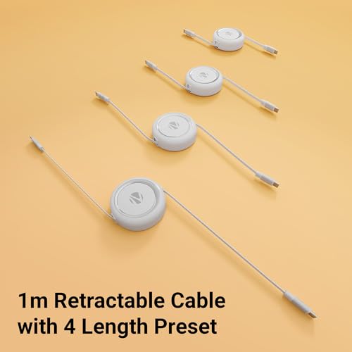Image of Zebronics Type C - Type C Retractable Cable, 60 Watts, Upto 480Mbps Data Sync, Fast Charging, 1 M, Compatible with iPhone 15 & 16 Series, iPad, MacBook, Samsung, Android (Wattz 60RCC1, White)