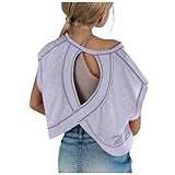 Girls Open Back Workout Tops Kids Cotton Short Sleeve Criss Cross Athletic Crop Shirts Lightweight Gym Yoga T Shirts