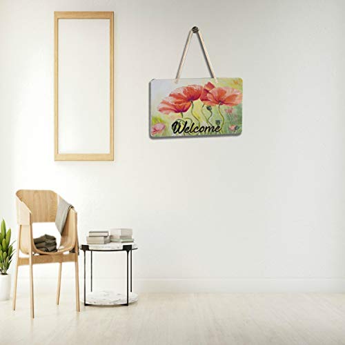 image for Vdsrup Red Poppy Flower Hanging Door Sign Plaque Spring Poppies Sunflo
