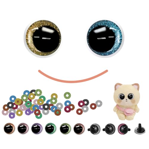 Buyongwant 25mm Glitter Safety Eyes for Crocheting with Washers, Amigurumi Eyes 3D, 36Pcs Moon Stuffed Crochet Eyes for Animal Doll Crafts, Multicolor