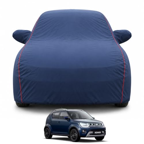 Image of Premium Car Cover for Maruti Suzuki Ignis 2016-2019 Models | 100% Waterproof, UV & Dust Protection | Mirror & Antenna Pocket | Triple Stitched, Soft Inner Lining, Belt & Buckle (Navy Blue)